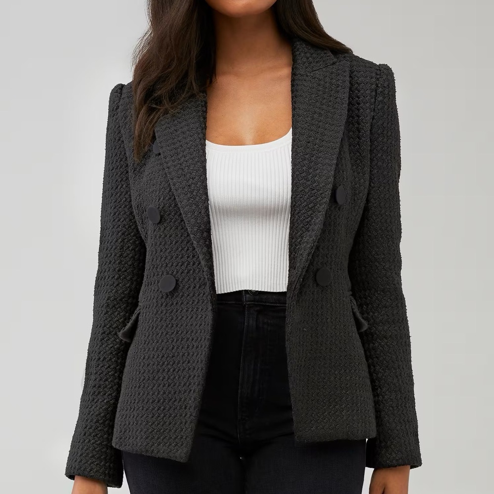 Bardot NWT Boucle Tweed Two Button Blazer Jacket Black Size Large